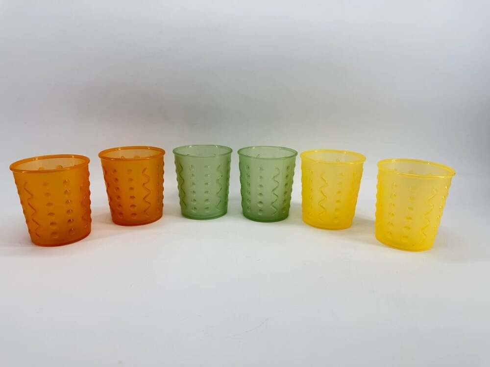 Vintage Summer Retreat Plastic Tumblers 14 oz Orange Green Yellow Textured Cups